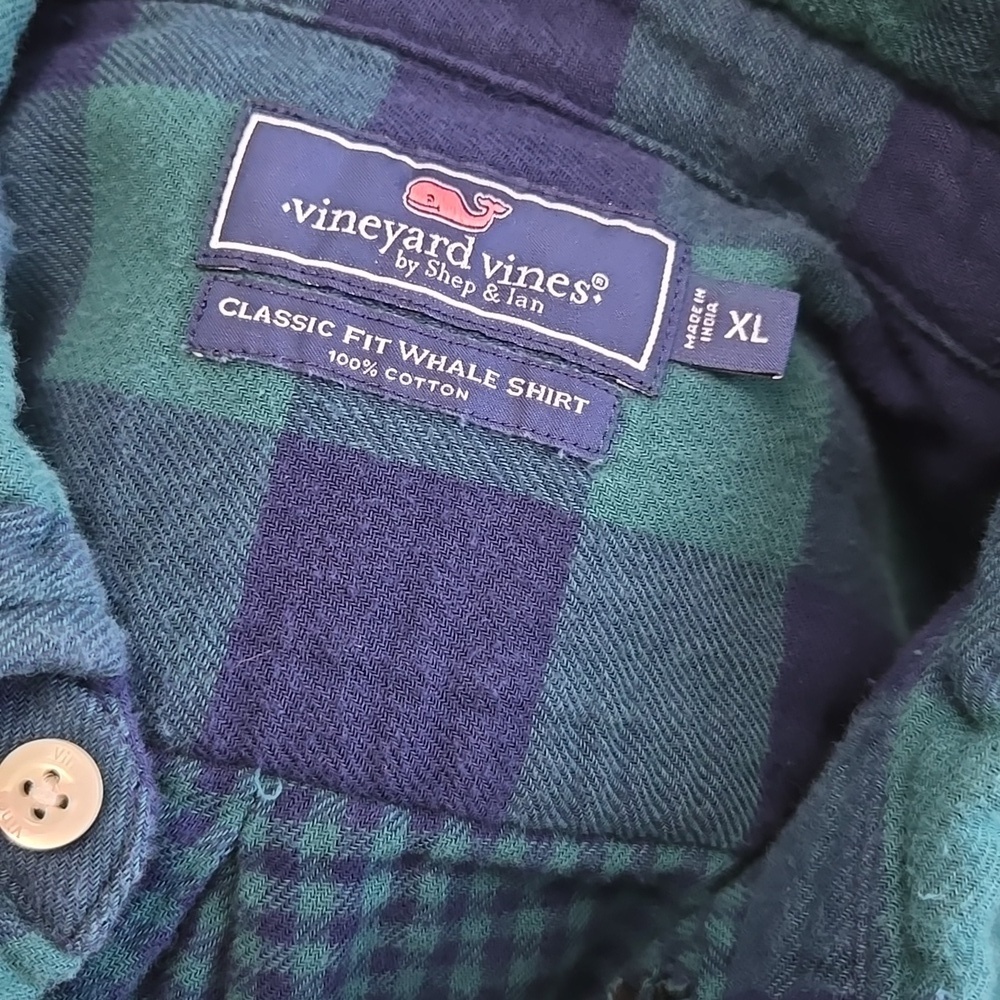 Vineyard Vines Mens Classic Fit Whale Pine Flannel Button Up Long Sleeve XL - Picture 4 of 6
